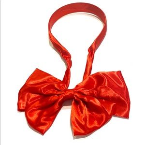 Red Satin Headband With Bow Attached